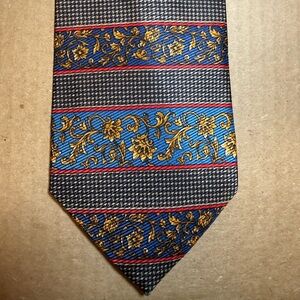 Burberry Blue and Gold Patterned Tie